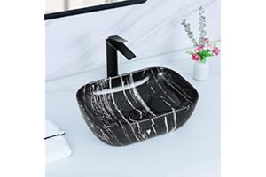 Davivy 17.7'' X 12.6'' Marbling Oval Vessel Sink with Pop Up Drain,Bathroom Vessel Sinks,Bathroom Sinks Above Counter,Black Vessel Sink,Ceramic Vessel Sinks for bathrooms