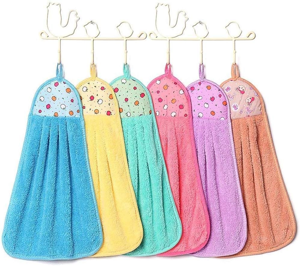 Tong Yue Candy Colors Soft Coral Velvet Towel Kitchen Bathroom Hanging Hand Towels,Pack of 4, Multicolour, 34 x 47 cm