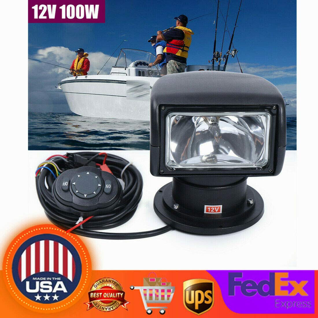 XYOUNG Searchlight, Boat LED Light, 100W 2500LM 3200K Marine Boat Remote Control Spotlight Truck Car Marine Boa Searchlight Black: Industrial & Scientific
