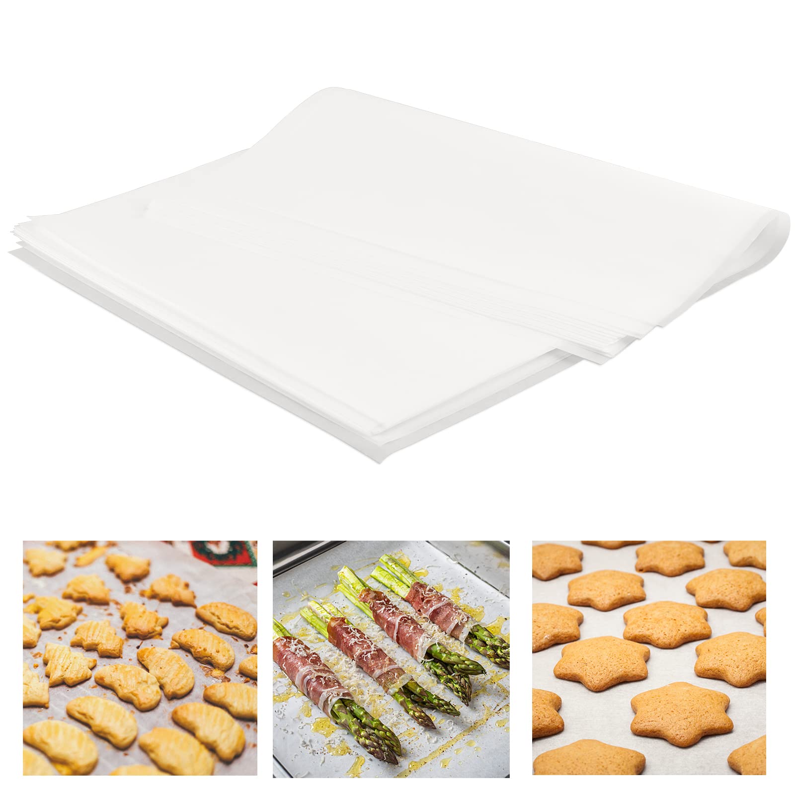 HaWare Greaseproof Cookies Baking Paper Sheets, 200 Pcs Precut White Parchment Paper for Steaming Cooking Grilling, Healthy& Non-Stick, 33x23 cm, Fit Oven Tray for Bread/Meat/Pizza