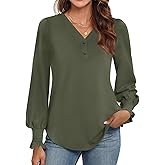 WEACZZY Womens Tops Long Sleeve Fall Shirts for Women Dressy Casual Button V Neck Tunic Blouse Ruffle Cuffs T-Shirts 2025
