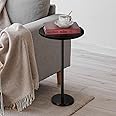 smusei Drink Tables for Small Spaces Pedestal Side Table with Marble Base Small Round Side Table Black Coffee Table for Sofa Couch Chair Patio, Black