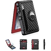 Airtag Wallet for Men, Mens Smart Wallet for Air Tag RFID Blocking, Minimalist Bifold Pop Up Aluminum Credit Card Case Holder 12+ Cards with ID Window, Gift for Men, No Airtag Included, Carbon Red