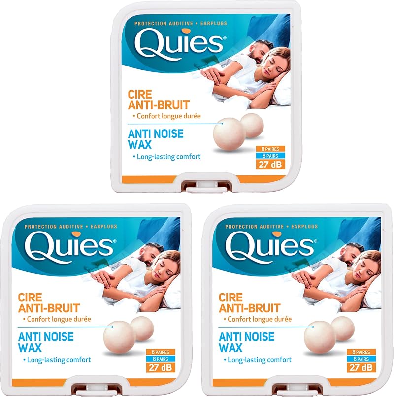 Quies Boules Natural Wax Earplugs 8 Pairs Pack of 3