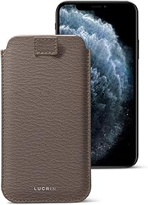 Lucrin - Pull Tab Slim Sleeve Case Compatible with iPhone 11 Pro/iPhone Xs/iPhone X and Wireless Charging - Dark Taupe - Goat Leather