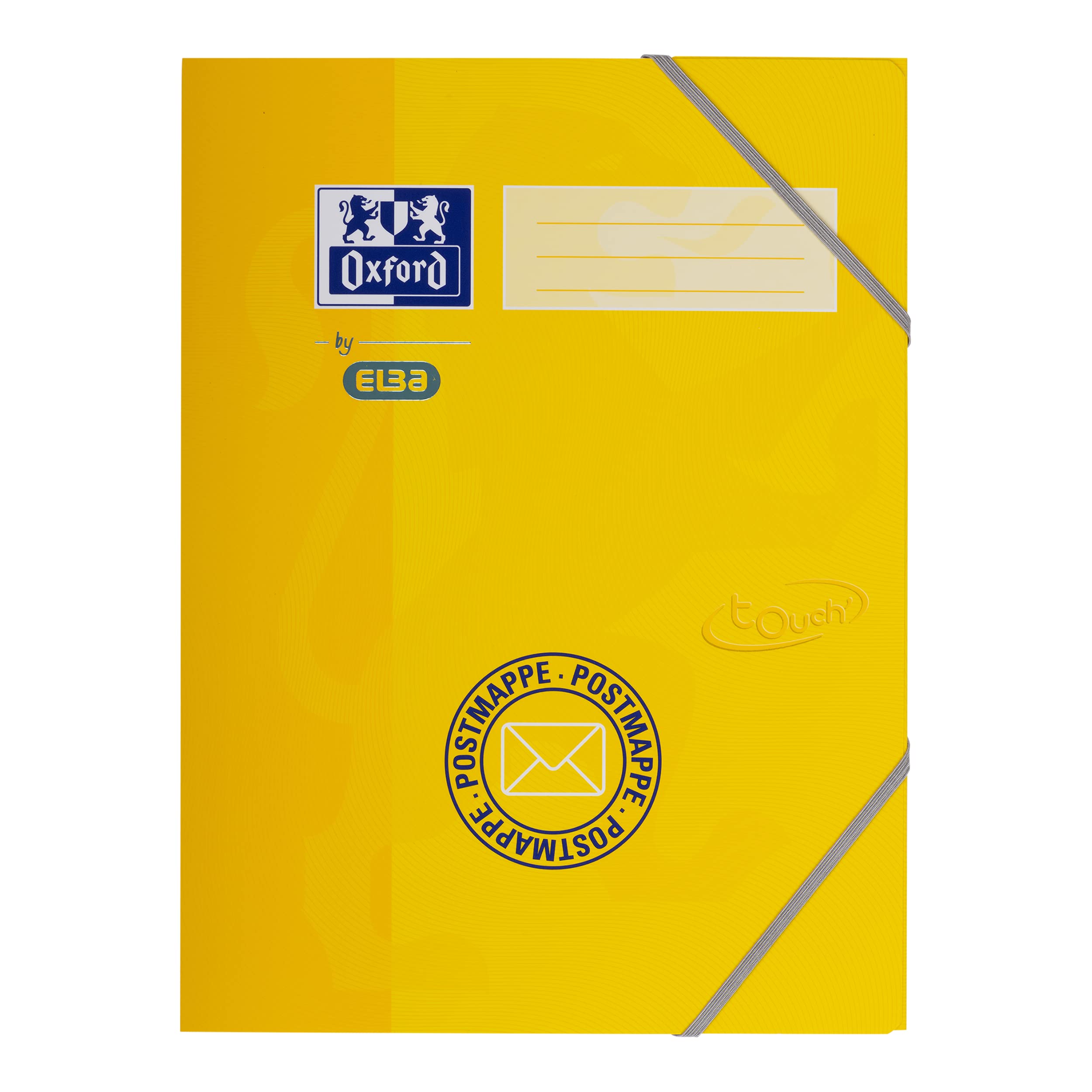 Oxford by Elba Folder with Elastic Corner Straps for Secure Closure, 3 Rounded Flaps, Hard Cardboard with Soft Touch Surface A4, 1 Stück Yellow