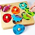 Wooden Puzzles for Toddlers 1-3 Montessori Toys for 1 Year Old Boy Girl Birthday Easter Gifts Dinosaur Match Eggs Peg Puzzles