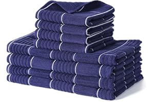 Glynniss Kitchen Towels and Dishcloths Set, Four Dish Towels 16x26 Inches, Four Absorbent Dish Cloths for Washing Dishes 12x1