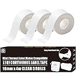 L1 Label Tape Refill for Make ID Label Maker Tape Refill for Makeid Continuous Thermal Laminated Label Tape Replacement 3 Rolls 16mm x 4m (0.63" x 13'), Waterproof Self-Adhesive Transparent Clear