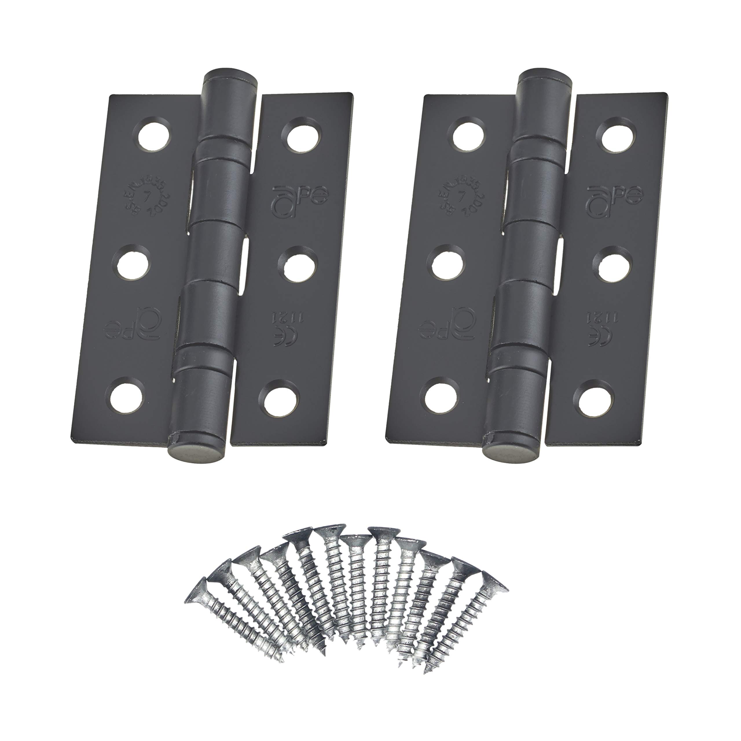 EAI Door Hinges 3 Inch / 76mm Black Ball Bearing 1 Pair Pack [2 Hinges & Screws]