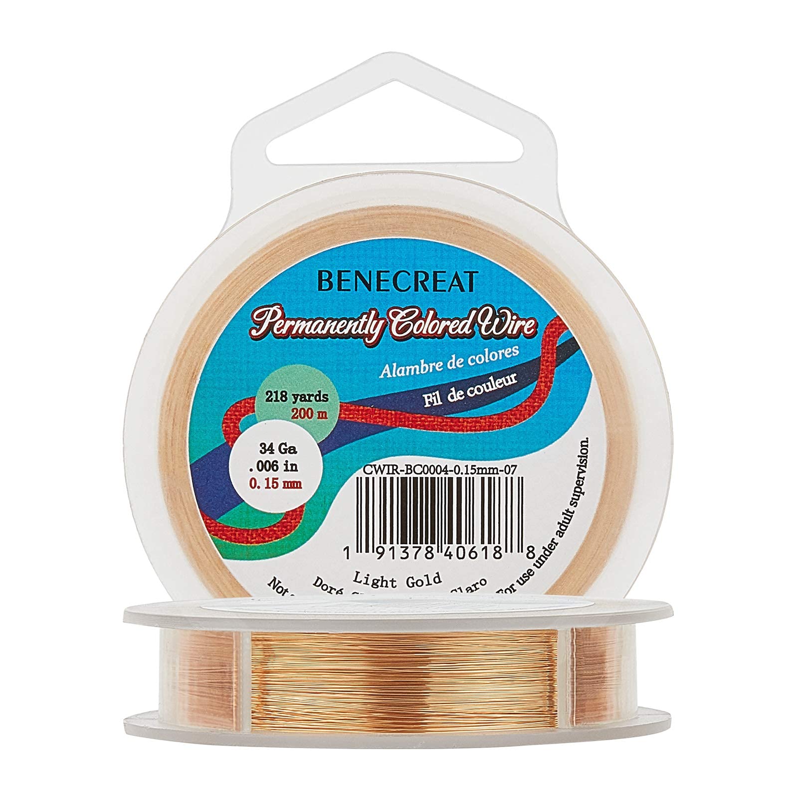 BENECREAT 0.15mm(34Gauge) Tarnish Resistant Copper Wire 200m Light Gold Jewelry Beading Wire for Crafts Beading Jewelry Making