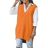 Viottiset Women's Oversized V Neck Knit Sweater Vest Tunic Sleeveless Pullover Top