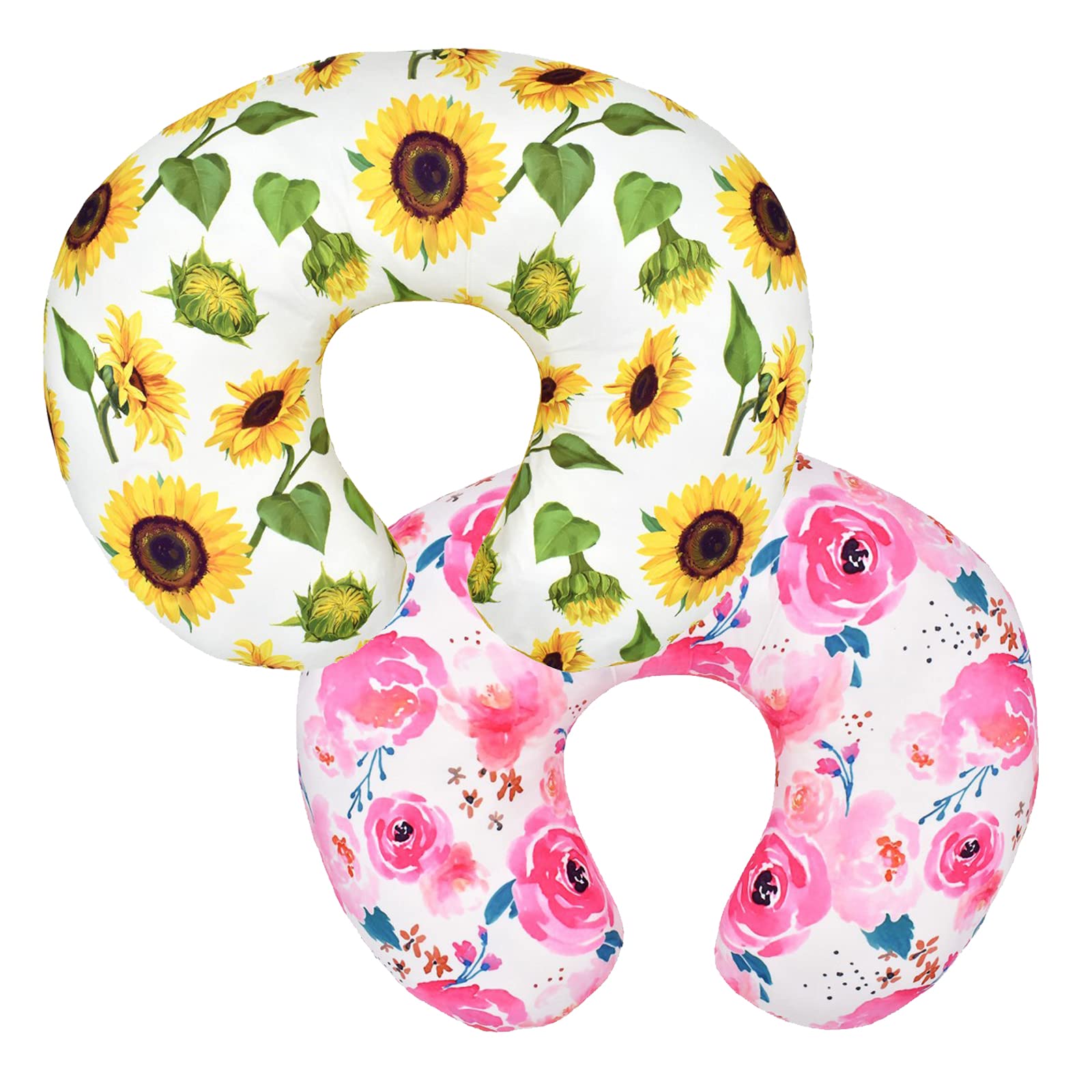 2 Pack Baby Nursing Pillow Cover Newborn U-Shaped Breastfeeding Pillowcase Cushion Cover Stretchy Replaceable Forest&Floral Pillow Cover Slipcover 22.5x18 inch