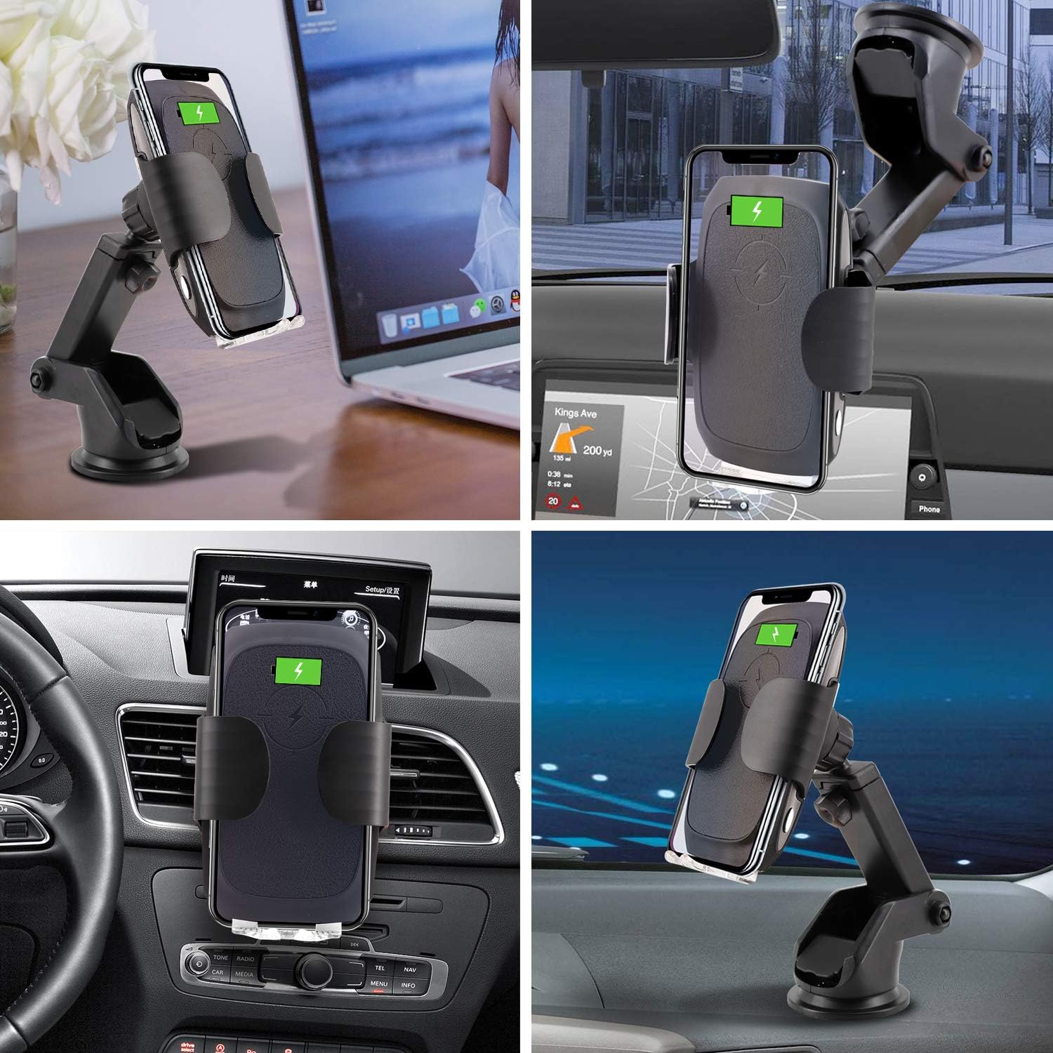 Automatic Clamping Car Mount Holder 10w 7 5w Qi Fast Charging Car Windshield Dashboard Air Vent Phone Holder Compatible With Qi Phones Jeanne Pink Wireless Car Charger Mount Car Chargers Car Electronics Accessories