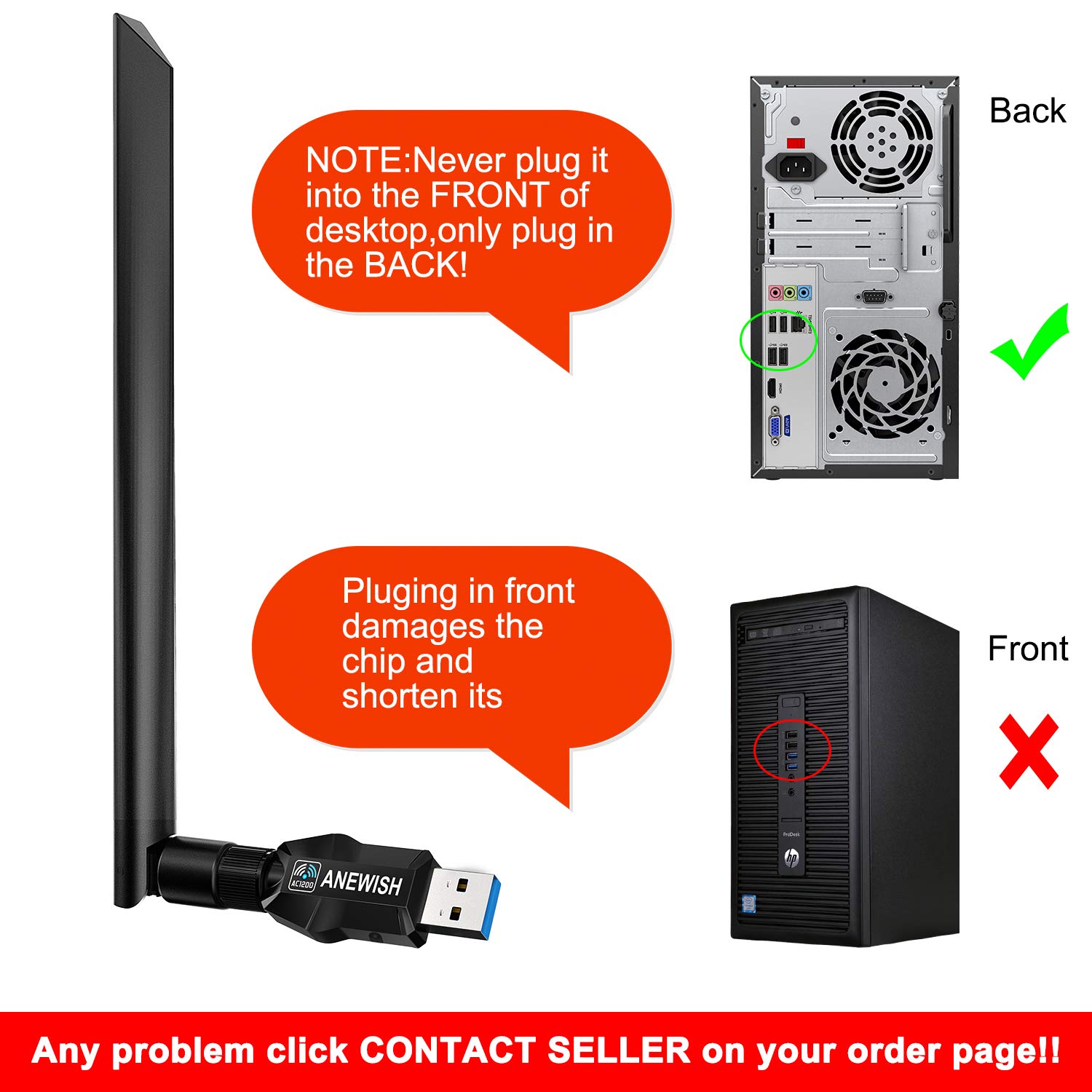 ANEWISH 1200Mbps WiFi Adaptor USB 3.0 WiFi Stick with 5G 866Mbps + 2.4G 5dBi Antenna Dual Band 300 Mbps WiFi Adapter for Windows XP/Vista/7/8/Mac OS 10