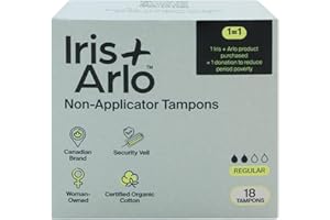 Iris + Arlo Organic Tampons, Non-Applicator, 100% Cotton | Regular Tampons for Women + all Menstruators (18 Count) | Biodegra