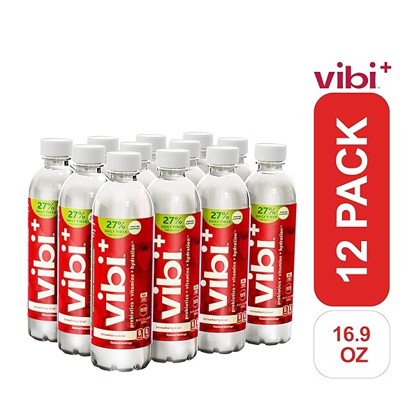 VIBI+ STRAWBERRY KIWI PREBIOTIC WATER – DIGESTIVE HEALTH SUPPORT – SUGAR FREE HIGH FIBER FLAVORED DRINK – KETO, VEGAN, HEALTHY, LOW CARB – 16.9 FL OZ – PACK OF 12