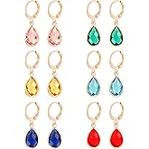 Tornito 6 Pairs Leverback Drop Dangle Earrings Set Multicolor Round Teardrop CZ Hoop Earrings 8MM for Women