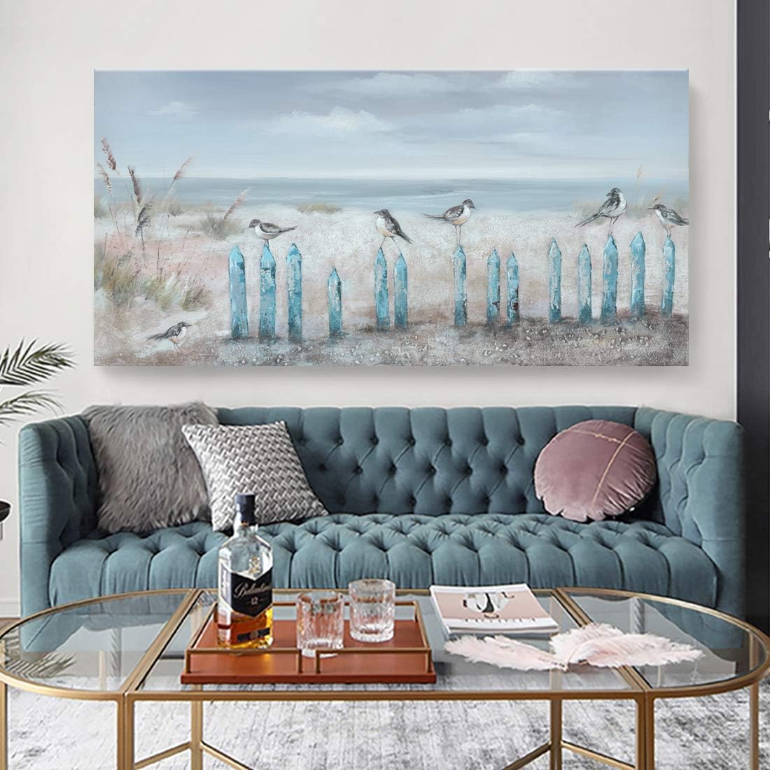 Paintings - Big Wall Art for Living Room Extra Large Hand-painted Beach Oil Painting Ocean Sea Bird Seagull Canvas Artwork Framed Seascape Coastal Picture for Office Bedroom Decor 60 x 30 inch