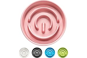 MOPANG Ceramic Slow Feeder Dog Bowls, 0.6 Cup Slow Feeder for Small Dogs and Cats, Puzzle Maze Bowl, Prevents Choking, 6in, Pink