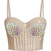 Women's Sexy Multi-Color Rhinestone Bead Bustier Crop Top Club Party Glitter Corset Top Everyday Bra