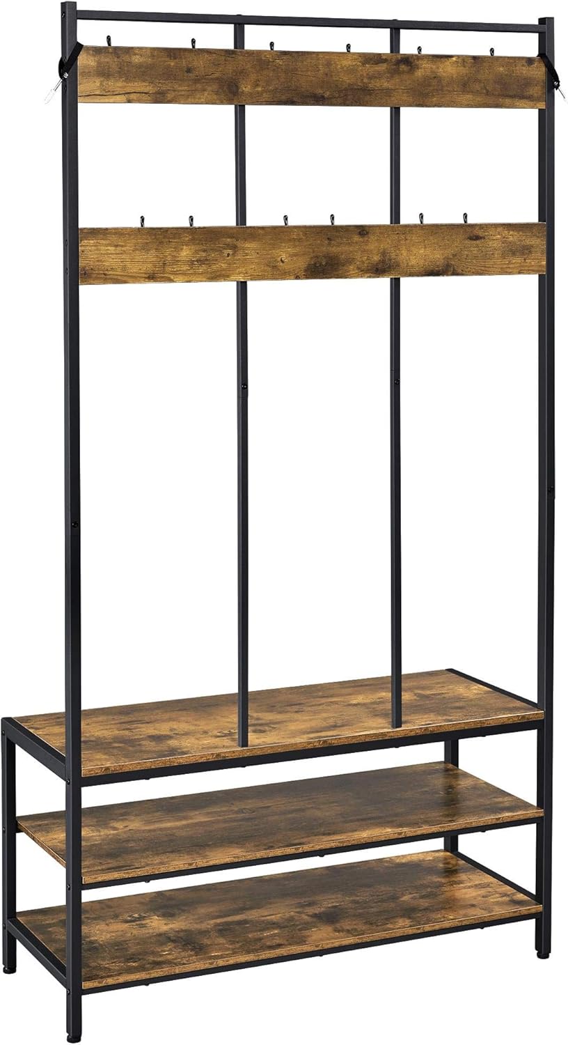 hallway shoe bench on Coat Rack Shoe Bench 3 In 1 Hall Tree With 2 Shelves 24 Hooks Yaheetech Large Hall Tree Entryway Storage Bench Industrial Hall Tree With 2 Tier Storage Shelf Rustic Brown Furniture Home