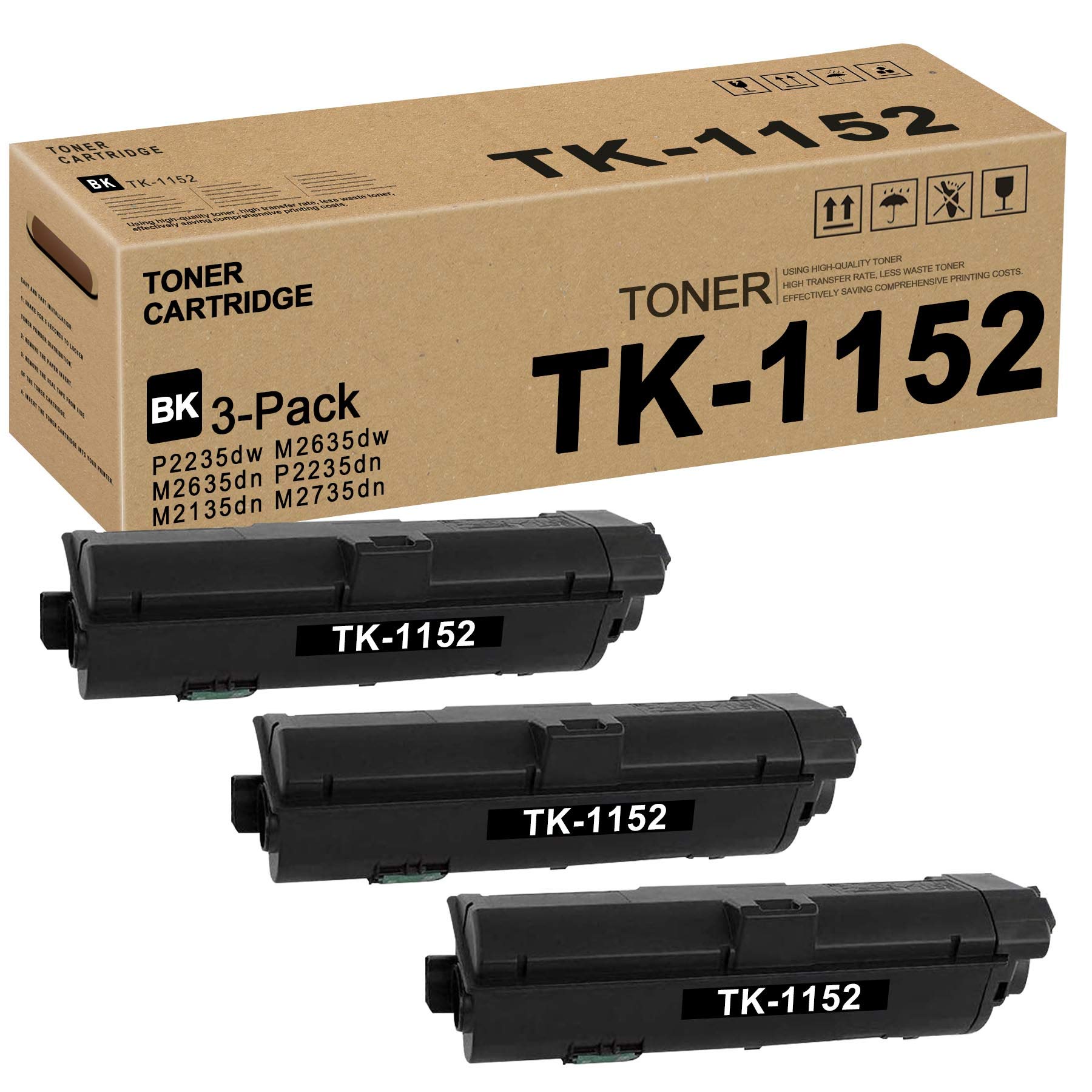 Photo 1 of TK1152 TK-1152 1T02RV0US0 Toner Cartridge (Black,3 Pack) Replacement for Kyocera P2235dw M2635dw M2635dn P2235dn M2135dn M2735dn Toner Kit Printer