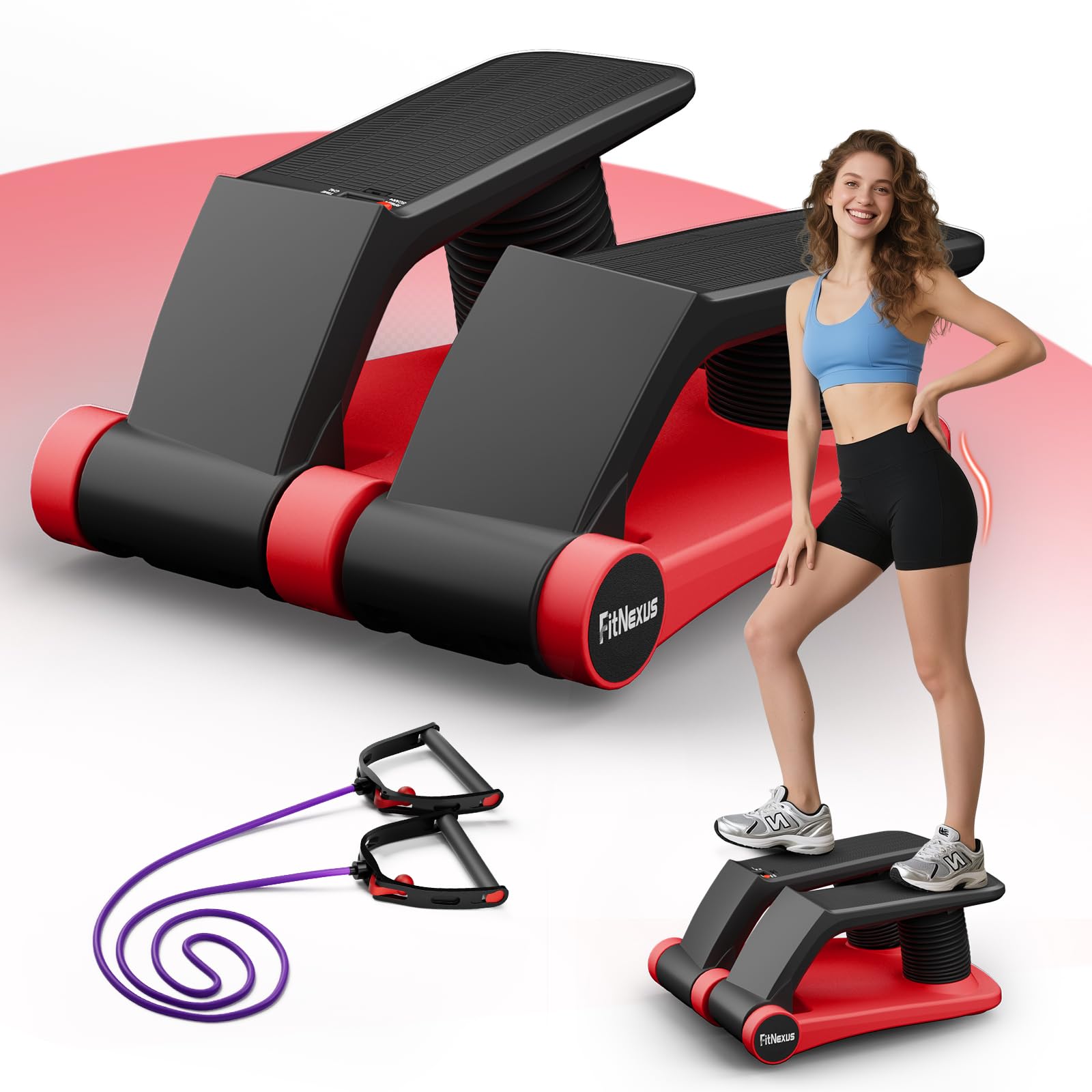 Photo 1 of ** MISSING BAND*-*
Air Compression Resistance Stepper – Adjustable Mini Stair Climber for Home Cardio Workout, Portable Stepper Machine with LCD Display, 5-Level Adjustable Resistance, Non-Slip Pedals (red)-No Battery
