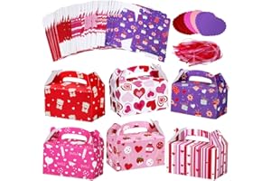 Winlyn 48 Set Valentine's Day Treat Boxes Hearts Prints Boxes Cookie Boxes Goodie Bag Party Favor Boxes Container Candy Box with Heart Tags Bulk for Kids Girls School Classroom Supplies