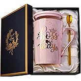 Biching Boss Lady Gifts for Women - Unique Birthday Gift for Women, Friend, Coworkers, Colleagues, Boss Female - Appreciation Mothers Day Gifts - 14Oz Marble Ceramic Coffee Mug Pink