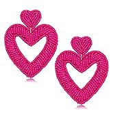 Bead Dangle Earrings for Women Beaded Heart Dangle Earrings Bohemia Statement Bead Drop Earrings Studs Valentine’s Day Heart Beaded Earrings Gifts