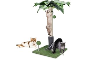 Kphico Cat Scratching Post, Natural Sisal Rope Scratch Post Tree with Scratching Brush and Dangling Balls, Indoor Cat Scratching Tree for Large Cats and Kittens Climbing, Playing, Scratching