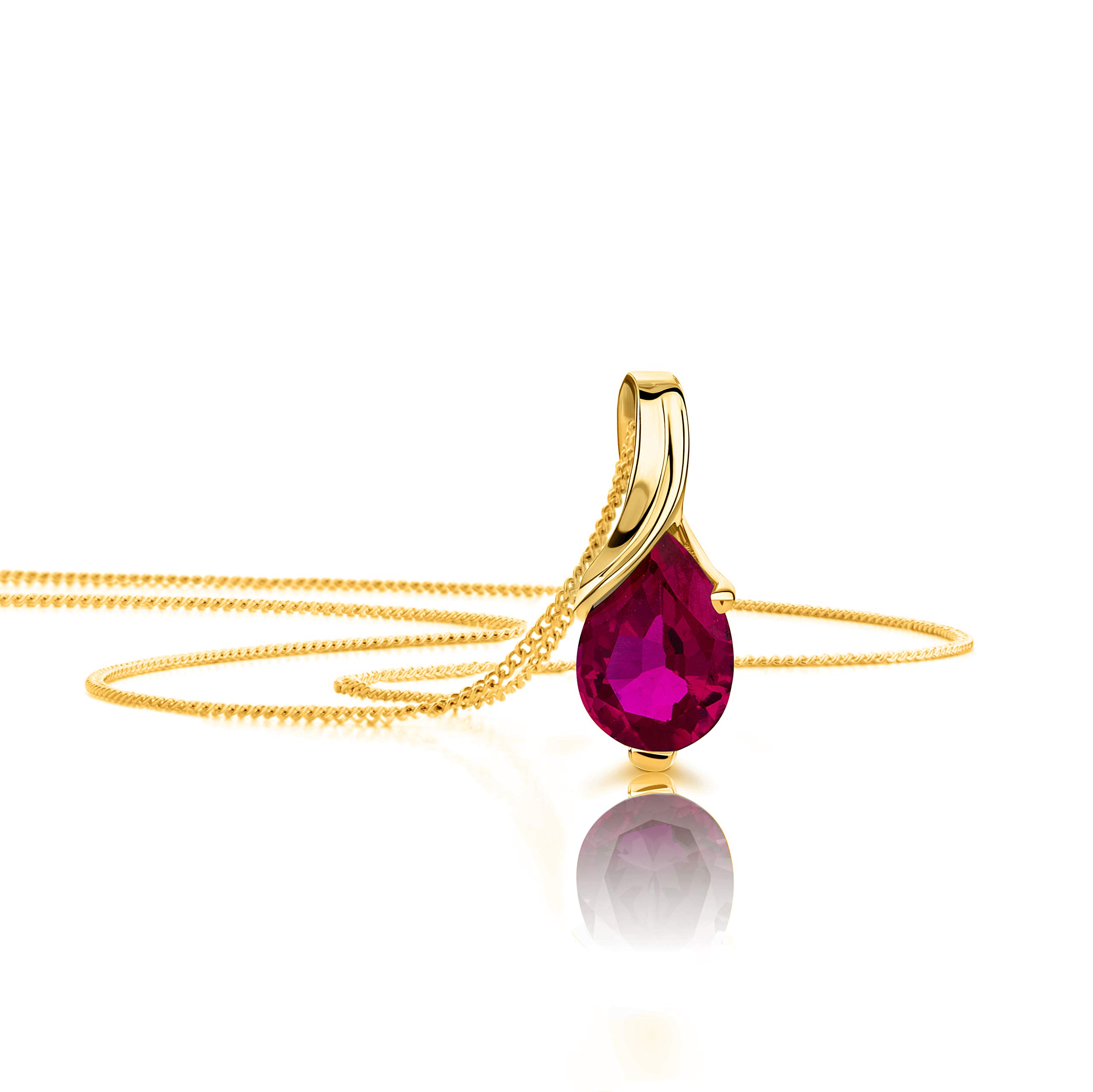 OROVI Pear-Shaped Yellow Gold Necklace for Women with a Ruby in 9 Carat Gold, Hypoallergenic Necklace - Handmade pendants with jewellery box - Made in Italy — image 1