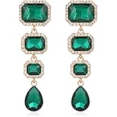 Met-edianger Vintage Rhinestone Drop Dangle Earrings Statement Crystal Dangling Earrings Rectangle Teardrop Chandelier Earrings for Women