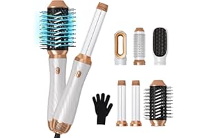 YITRUST Blow Dryer Brush Detachable, 6 in 1 Hair Dryer Brush, Air Hair Curling Iron Wrap Styler, Negative Ion Hair Straightener Brush, Hair Dryer, Volumizer Brush, Blow Dry Brush Hair Styling Tool Set