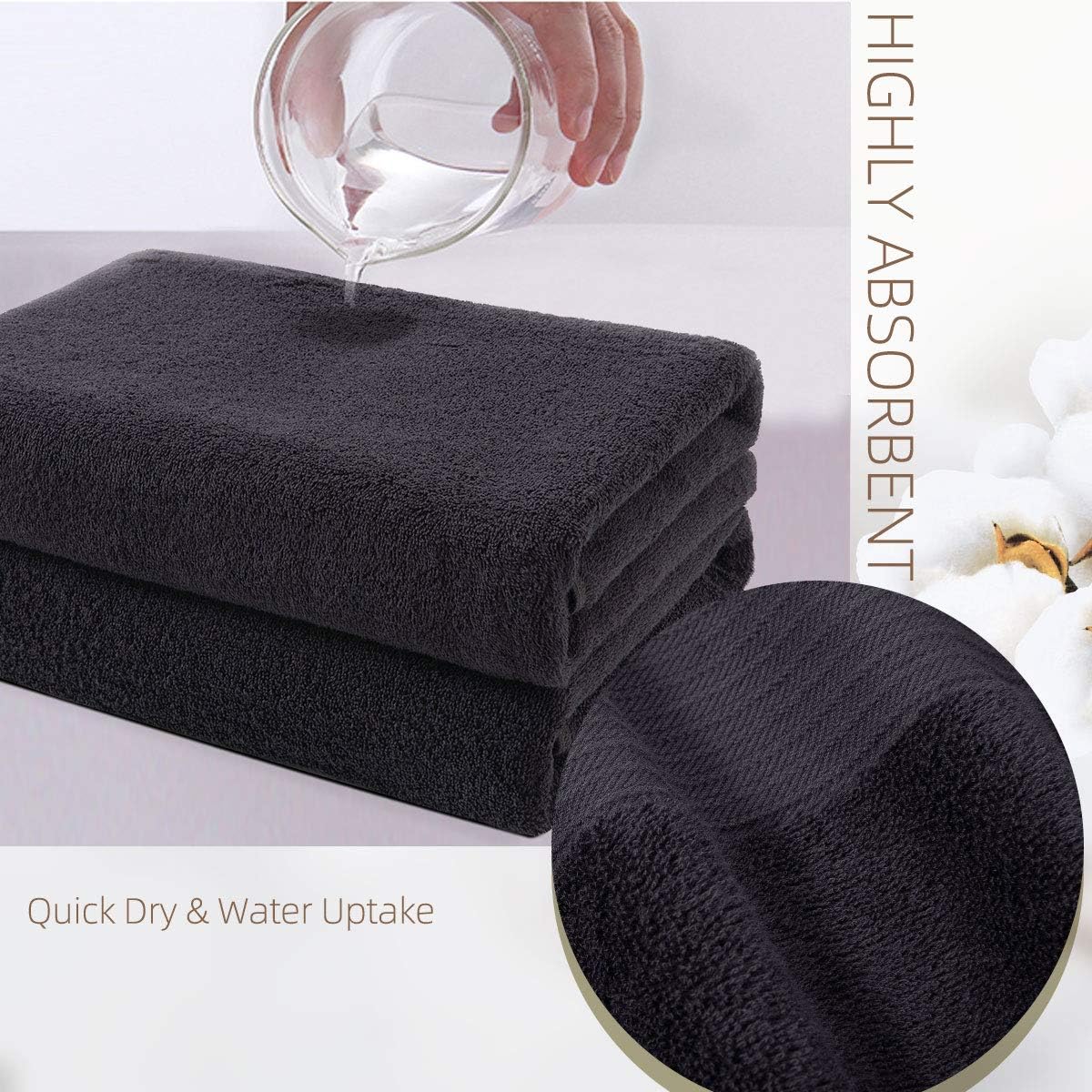 Simba&Coco 2-Piece Bath Towel Set for Bathroom 100% Ring Spun Cotton 600GSM Super Soft Highly Absorbent Extra Large Bath Towels 27x54 Inch (Black): Home & Kitchen