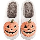 Halloween Slippers Pumpkin Slippers for Womens Mens Cute Comfy Bedroom Shoes,Home House Ladies Fuzzy Slipper,indoor Outdoor Memory Foam Slipper