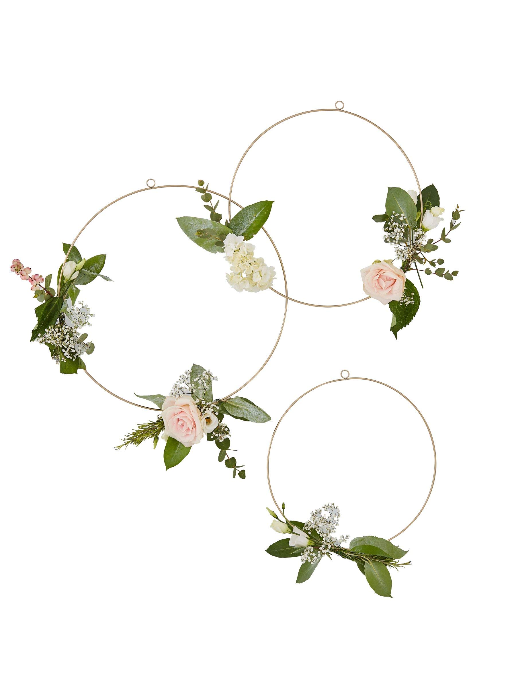 Ginger Ray Gold Floral Wedding Hanging Hoops for Flowers Foliage 3 Pack