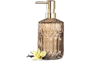 EMPO Clear Glass Soap Dispenser with ABS Plastic Pump, Crystal Lotion Dispensers for Kitchen Sink, Bathroom (Brown)