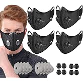 NBDIB 4 Pack Adjustable Reusable Face Protection with 8 Carbon Filters and 8 Valves for Cycling Sport Black