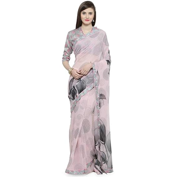 Shaily Womens Printed Georgette Saree[ISH3-4538_Peach]