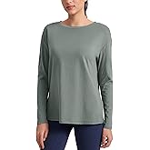 CRZ YOGA Cotton-Blend Long Sleeve Shirts for Women - Boat Neck Workout Athletic Casual Going Out Tops Soft Fall T-Shirt