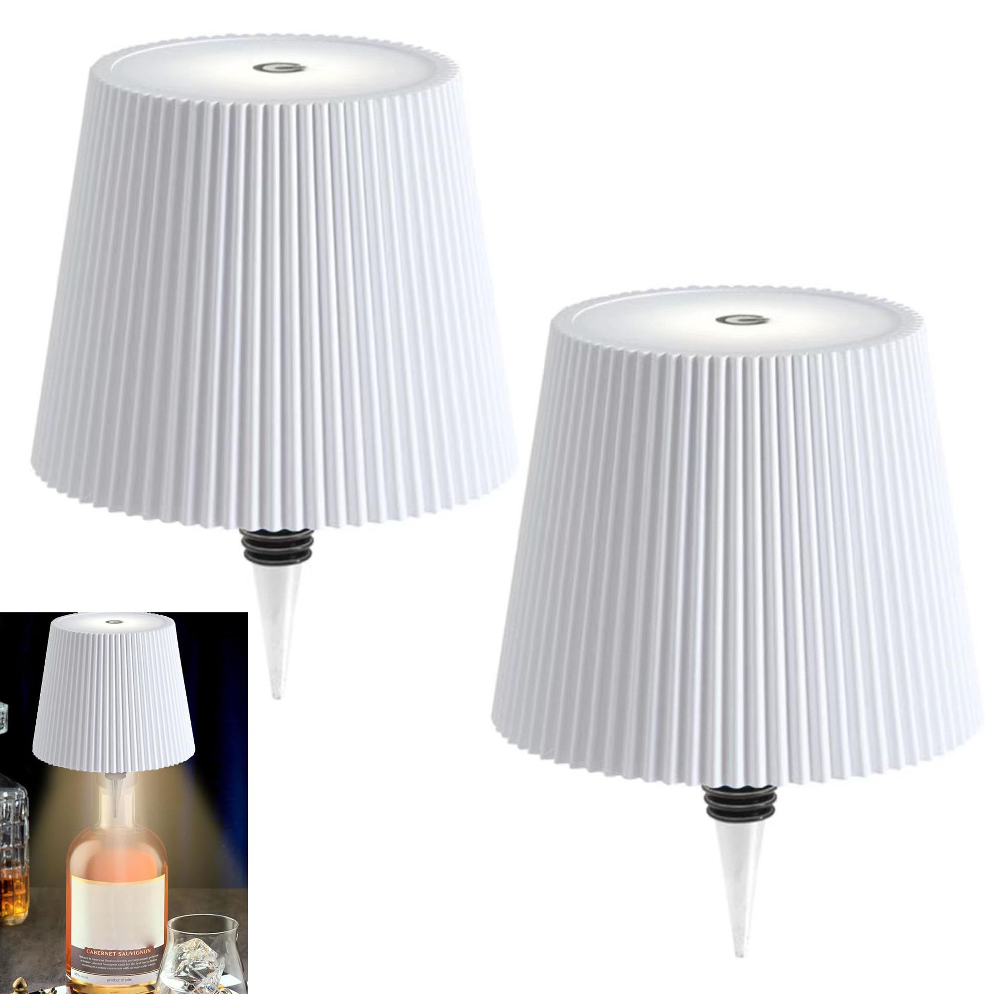 AIMARS Wireless Bottle Lamp, LED Wine Bottle Lamp, Rechargeable Touch Control Wireless Bottle Lampshade with 3 Color Temperatures, for Bedroom, Restaurant, Bar (Classic White, 2-Pack)