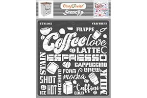 CrafTreat Coffee Art Stencils for Painting on Wood, Canvas, Paper, Fabric, Floor, Wall and Tile - Coffee - 6x6 Inches - Reusable DIY Art and Craft Stencils for Home Decor - Stencil with Words