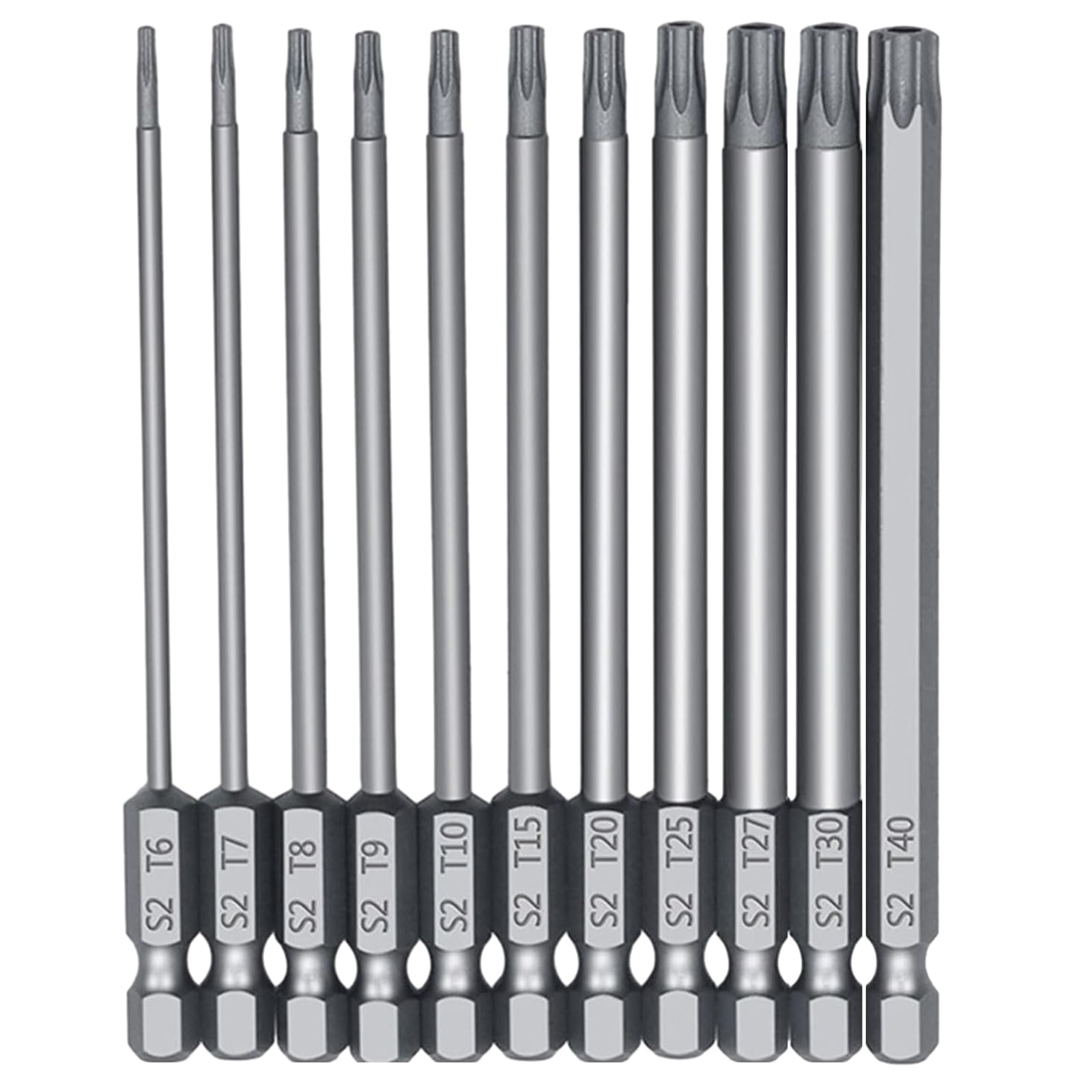 11Pcs Screwdriver Set Security Bit T6-T40 S2 Steel Long Hex Star Impact Driver Bit Set