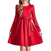 Arshiner Girls Dresses Puff Long Sleeve Fall Winter Formal Party Belted Dress with Pockets 6-14Y