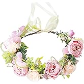 Brikuinr Flower Crown Bridal Flower Headband Floral Headpiece Halo Floral Crown Wedding Party Cosplay Halloween Photos