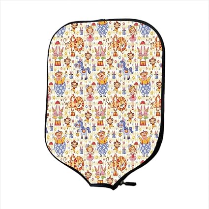 iPrint Neoprene Pickleball Paddle Racket Cover Case,Kids,Carnival Circus Theme with Cheerful Mascots