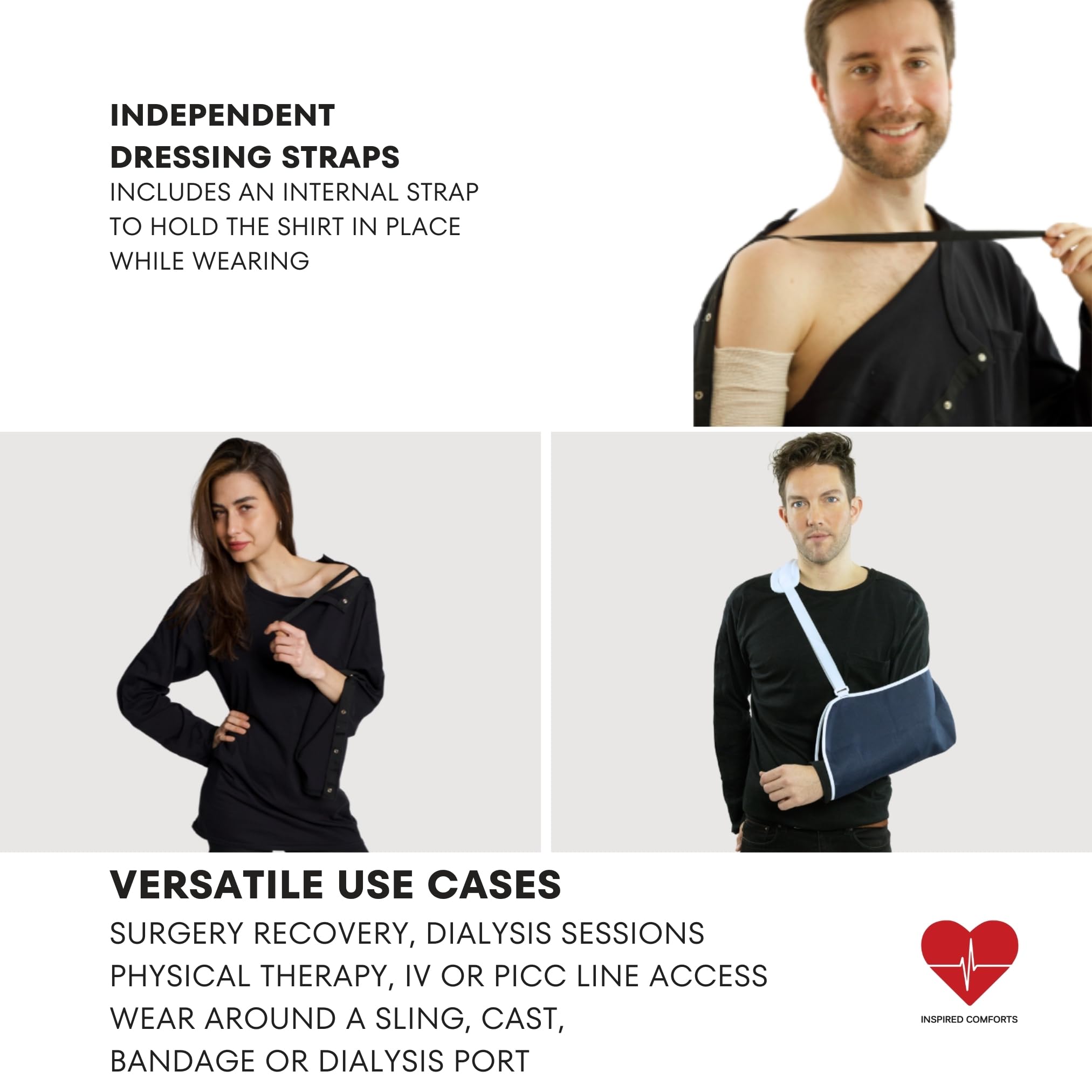 Inspired Comforts Unisex Post-Surgery Shoulder Access Shirt - Snap Closure, 100% Cotton, For Recovery & Mobility - View #6