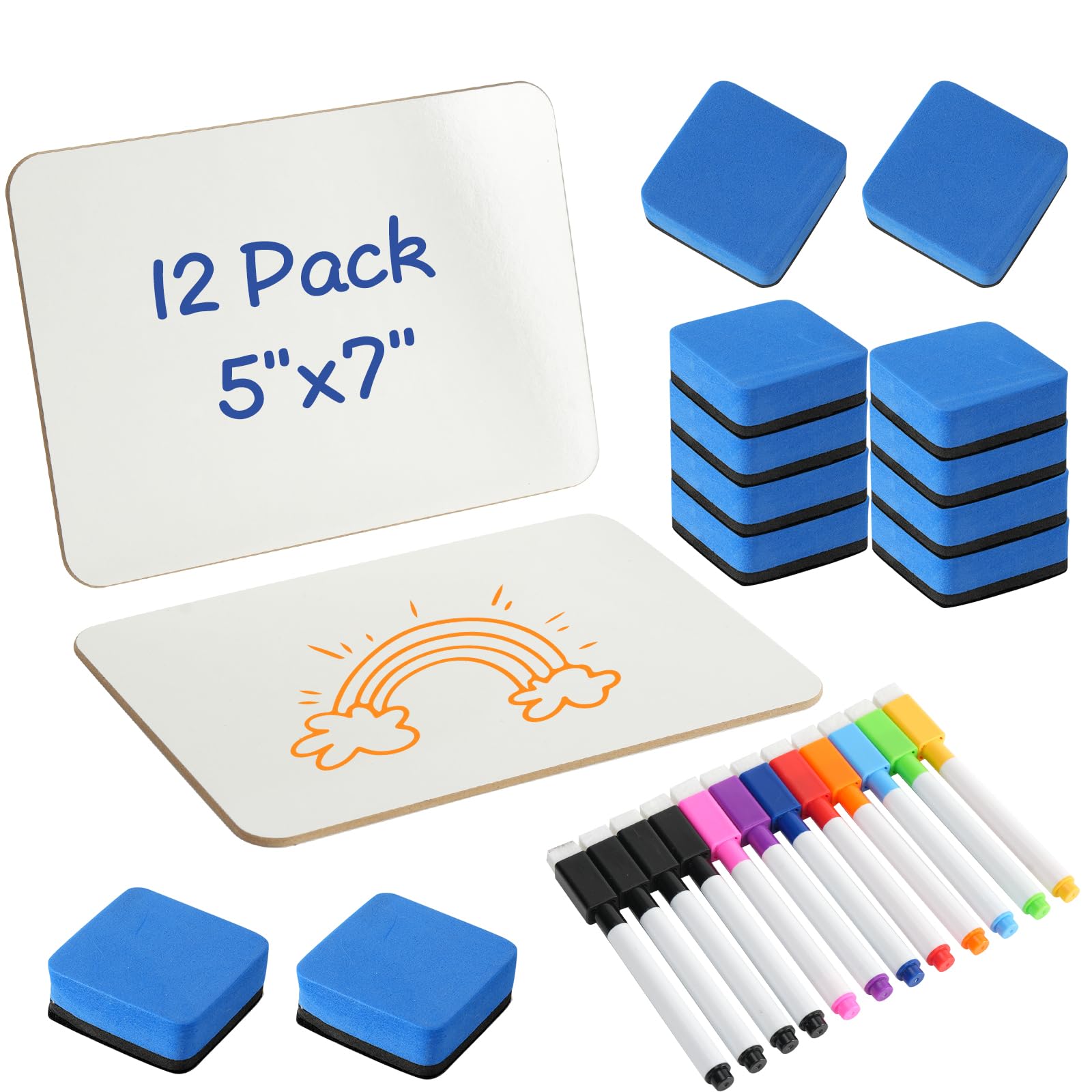 Photo 1 of 12 Pack Dry Erase Boards, 5"x7" Double Sided Easel Small Whiteboards with Lines for Kids, Students, Education Teacher Classroom, Mini Portable Drawing Learning White Boards with 12 Makers, 12 Erasers